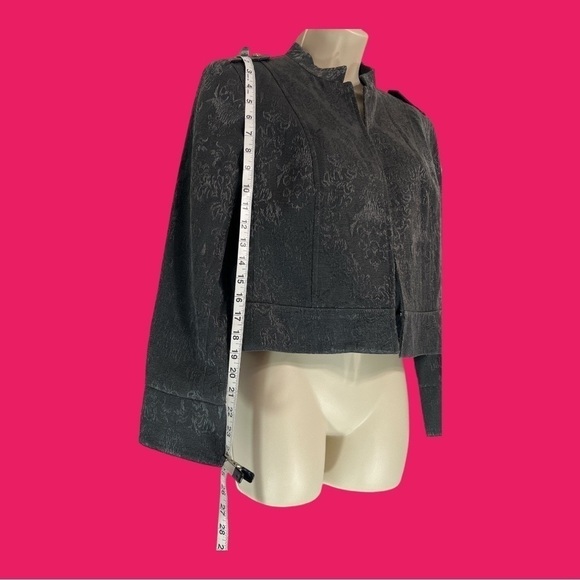 Oscar de la Renta Black on Black Brocade Pattern Band Collar Jacket 10P - Picture 3 of 9